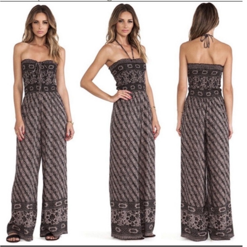 Free People Strapless Boho Chic Flowy Jumpsuit - Black and Brown